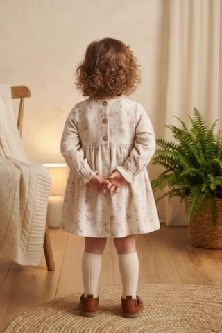 Cantoy Çiçek Desenli Vintage Müslin Bebek Elbisesi Bej