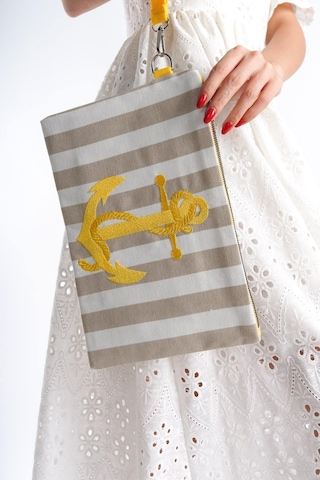 Mubiano Summer Kadın Bej/beyaz Çizgili Duck Keten Kumaş Çapa Clutch & Portföy Çanta - Msly0106-bb Bej/beyaz