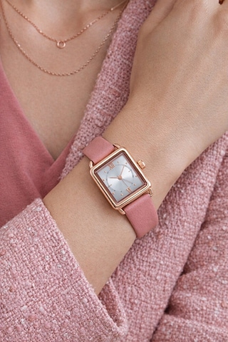 Minimal Kare Kasa Pembe Deri Kordonlu Bakır Renk Vintage Retro Zarif Şık Analog Kol Saat
