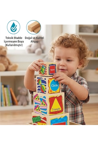 10 Parça Ahşap Eğitici Bultak Küp Oyuncak Kule Yapma Şekil Eşleştirme, Sayı Ve Blok Dizme Oyunu Montessori