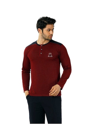 Alimer EDY1136UK-B Uzun Kollu Cepli Jakarlı Erkek Pijama Takımı Bordo