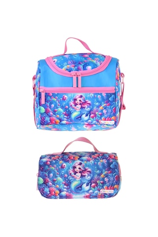 Kaukko Kids Kız Çocuk Mercan Ve Denizkızı Baskılı Pembe - Mavi Thermo Beslenme Çantası Ve Kalemlik Seti - Setkk-l5324
