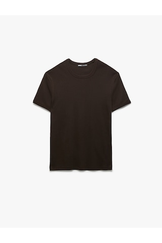 Koton Kısa Kollu Bisiklet Yaka Pamuklu Tok Kumaş Basic Dar Kalıp Tişört Kahverengi 6wam10086hk Kahve