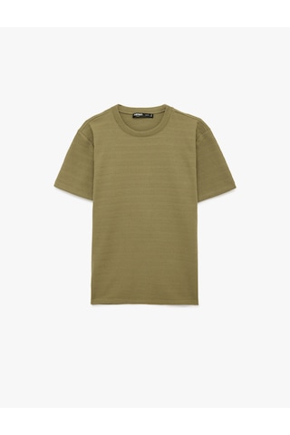 Koton Kısa Kollu Dokulu Bisiklet Yaka Pamuklu Slim Fit Tişört Haki 6sam10281mk Haki