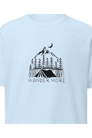 Wildstyle Wander More Gezgin Dağ Kamp Çadır Doğa Baskılı Unisex Pamuklu Tişört Bebek Mavisi
