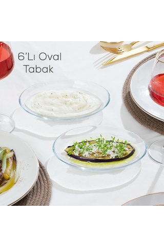 Paşabahçe 10356 6 Lı Oval Cam Sunum Servis Tabak Seti 17x13 Cm