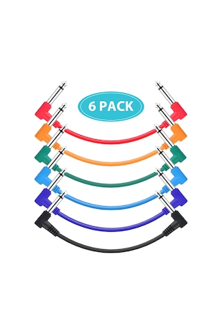 Geeksen Gitar Efekt Pedal Kabloları Enstrüman Yama Kablosu 15cm 1/4 İnç Dik Açı Ts Fiş Pvc Kılıf, 6 Adet/pak Çok Renkli