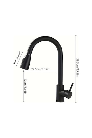 Trendooze Modern Siyah 360 Derece Döner Başlıklı Çekmeli Paslanmaz Çelik Parmak İzi Geçirmez Musluk