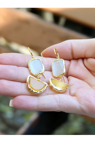 İkili Model Kedigözü Cam Sallantılı Kadın Küpe Euku26s Sarı