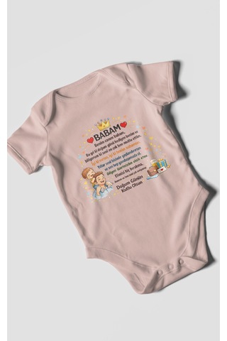 Morivokids Babam Doğum Günün Kutlu Olsun Kısa Kollu Bebek Body %100 Pamuk Pastel Pembe