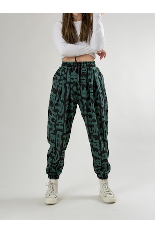 Cocopelli Chinese Desenli Yeşil Kadın Jogger Pantolon Coc2743 Yeşil