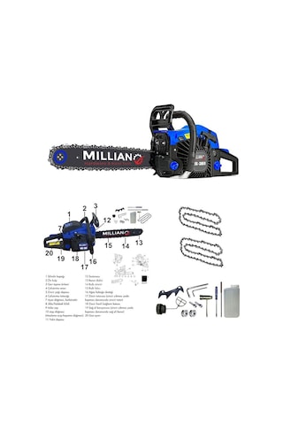 Millian MLN-MS-362 Benzinli Testere Ağaç Odun Dal Kesme Makinesi + 1 Zincir Set