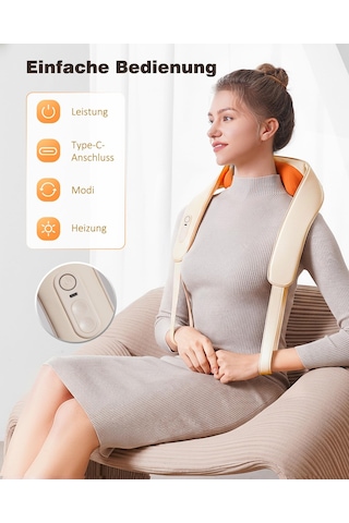 Knqze Shiatsu Masaj Aleti 4d, 2026 Isı İle Kablosuz Boyun Masajı, Geliştirilmiş Grafen Isıtma, Boyun, Omuz, Sırt İçin 4d Shiatsu Derin Yoğurma Boyun Masajı, Erkekler İçin Hediyeler, Bej