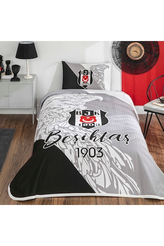 Taç Lisanslı Beşiktaş Sınce 1903 Tek Kişilik Pike Takımı Siyah