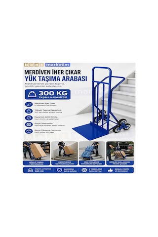 300 Kg Merdiven İner Çıkar Koli Taşıma Arabası 6 Tekerlekli Ağır Yük El Arabası Bant Marketim