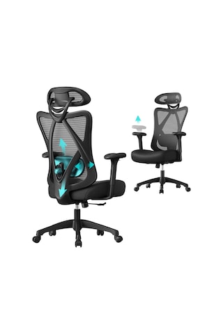 Ofis Sandalyesi, Ergonomik Çalışma Masası Sandalyesi, Bilgisayar Sandalyesi, File Sandalye, Ayarlanabilir Bel Desteği Ve Baş Desteği, 150 Kg'a Kadar Taşıma Kapasitesi, Yüksekliği Çok Renkli