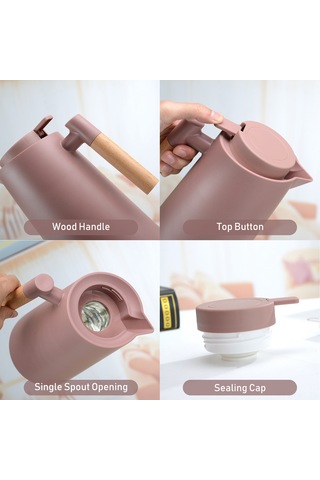 Hangfox 1l Cam İçli Ev Çalışkanlığı Termos, Çift Duvarlı Vakum Isı Ve Soğuk Saklama, Ahşap Saplı Kahve/su/su İçeceği Dispenseri Beyaz