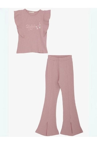 Kız Çocuk İspanyol Paça Taytlı Takım-14426 Gül Kurusu