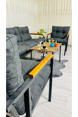 Madame Home Begonvil Balkon, Bahçe - Metal Kanepe Koltuk Takımı 3+1+1 + Sehpa Antrasit