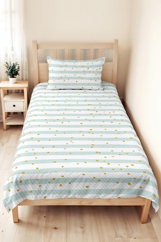 Mint Çizgili Genç Odası Tek Kişilik Pike Takımı - Altın Puantiyeli 160x220 Cm Kapitone Yatak Örtüsü Hafif Rota Sarmalı