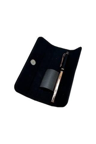 Siyah Rose Bakır Deri Kılıflı Tükenmez Roller İmze Kalemi 1209alt