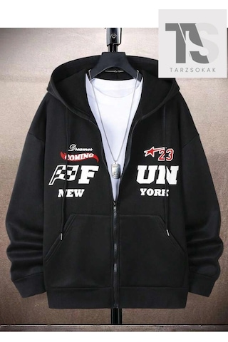 Adrift 23 New York Sweatshirt Fermuarlı Hırka Siyah