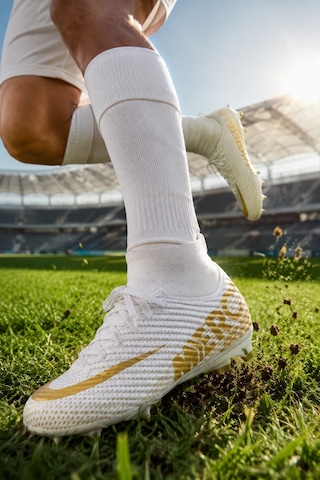 In Step Vortex Futbol Kramponu Çoraplı Bilekli Bağcıklı Dişli Taban Halı Saha Ve Çim Saha Krampon Beyaz Alt Beyaz Altın