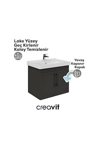 Creavit D20 65 Cm Kapaklı Lavabo Dolabı Antrasit Lake Kapak Antrasit