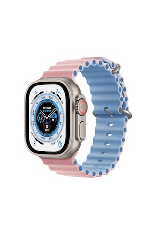 Wozlo Apple Uyumlu Watch 1 2 3 4 5 6 7 8 Se Ultra 42/44/45/49mm Ocean Loop Tokalı Kordon - Pembe Açık Mavi