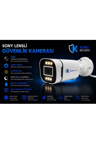 Korel Bilişim 4 Kameralı 6 Ledli 5 Mp Sony Lensli Gece Renkli Güvenlik Kamerası Seti 320 Gb Hdd