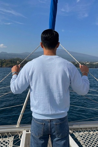 Tarz Cool Erkek Organik Pamuklu Yumuşacık Baskı Detaylı Bisiklet Yaka İçi Polarlı Sweatshirt Mavi