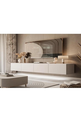 Tv Ünitesi Tv Alt Modülü 240 Cm Krem Mdf