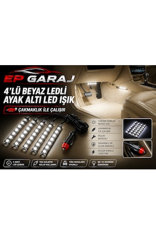 Üniversal Bütün Araçlara Uyumlu 4 Lü Beyaz Ledli Ayak Altı Led Işık Seti -