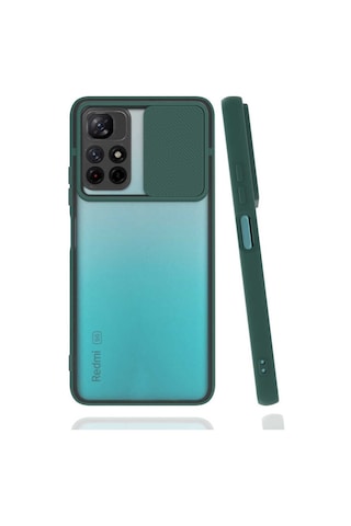 Noktaks - Xiaomi Uyumlu Xiaomi Poco M4 Pro 5g - Kılıf Slayt Sürgülü Arkası Buzlu Lensi Kapak - Koyu Yeşil