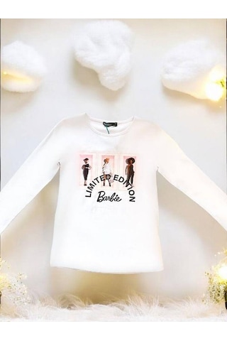 Zekids Kız Çocuk Pamuklu Mevsimlik İnce Uzun Kol Barbie Tshirt-14474 Beyaz