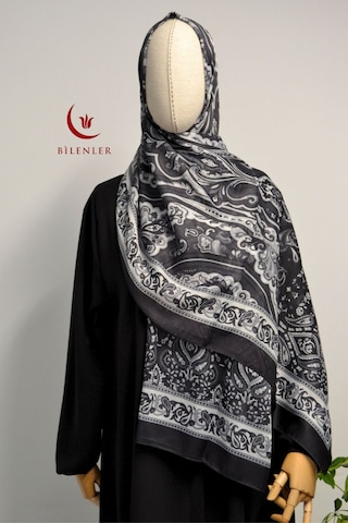 Bilenler Etnik Desenli Pamuklu Şal 70x190 Cm Siyah