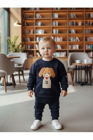 Erkek Bebek Köpek Desenli Sweatshirt-16298 Lacivert