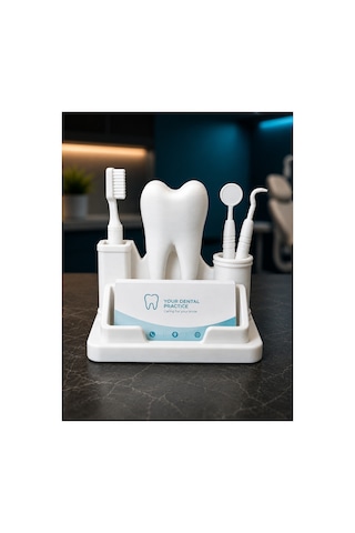 Diş Hekimi Temalı Masaüstü Kartvizitlik Ve Organizer Dental Klinik Dekoratif Kartvizit Standı