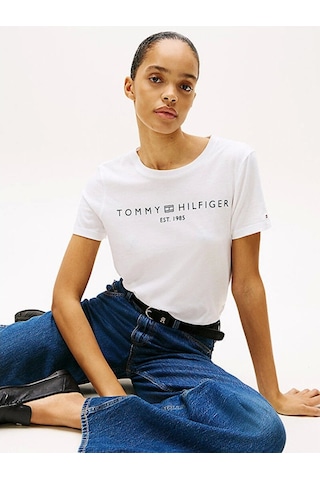 Tommy Hilfiger Reg Corp Logo C-nk Ss Kadın Beyaz Badi Ww0ww40276ycf Beyaz