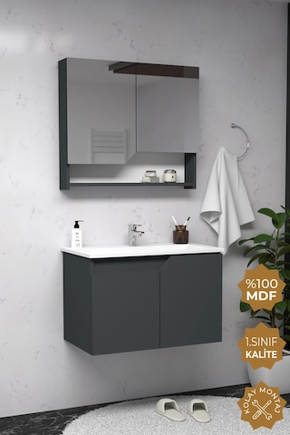 Teta Home Napoli 65 Cm Mdf Banyo Dolabı Seti Antrasit Antrasit