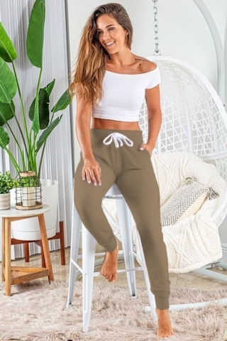 Supplierby Kadın Kısa Kollu Madonna Yaka Viskon Crop Bluz Cepli Iki Iplik Eşofman Takım Bej