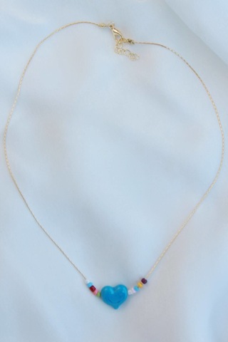 Murano Mavi Kalp Cam Kolye Mavi