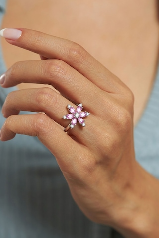 925 Ayar Pembe Taşlı Rodyum Lotus Çiçeği Ayarlanabilir Gümüş Yüzük Rr10025 Gümüş