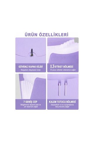 Körüklü Dosya 13 Bölmeli Pastel Mavi 1 Adet A4 Akardiyon Dosya Düzenleyici 13 Cepli Lastikli Dosya Belge Düzenleyici