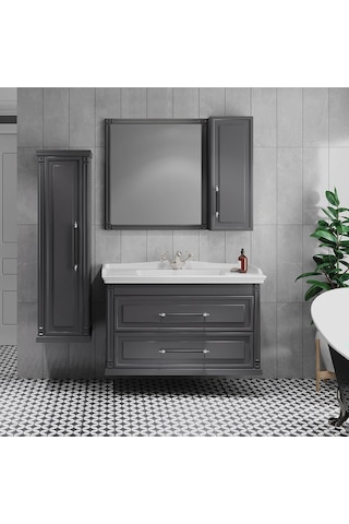 Denko Albatros 100 Cm Mdf Gri Banyo Dolabı Takımı + Boy Dolabı Gri