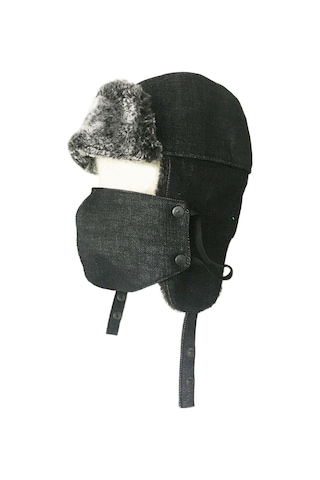 Shark Anatolia Çıkarılabilir Maskeli Pilot Kürklü Şapka Siyah