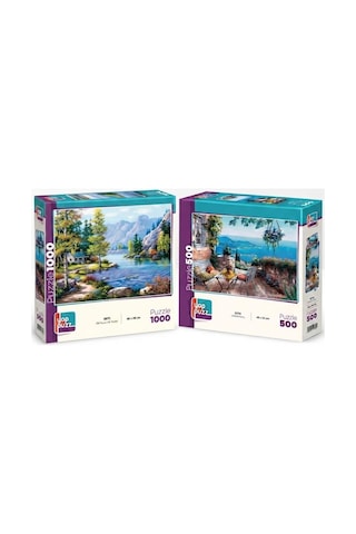 Göl Kıyısında Ve Limana Karşı İkili Set - 1000 + 500 Parça İkili Puzzle Seti