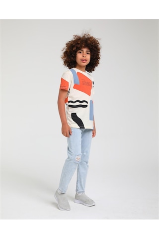Jack Lions Erkek Çocuk Pamuklu Baskılı Salaş Kesim Tshirt-12839-bej Bej