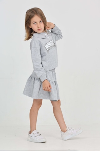 Toontoy Kız Çocuk Nowtrend Baskılı Etekli Takım Gri Melanj