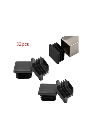 Geeksen 32 Adet Siyah Plastik Kare Boru Tıkanırcısı - Metal Boru, Masa Sandalye Ayaklarını Kaydırma Ve Korumak İçin - 2.5x2.5x1.4cm Siyah